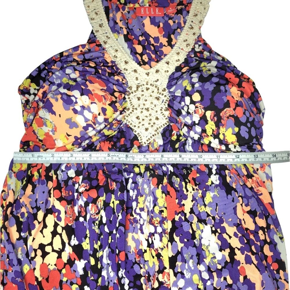 ELLE Maxi Dress Purple Red Yellow Small Lace Abstract Long Sleeveless Geometric - Picture 8 of 9